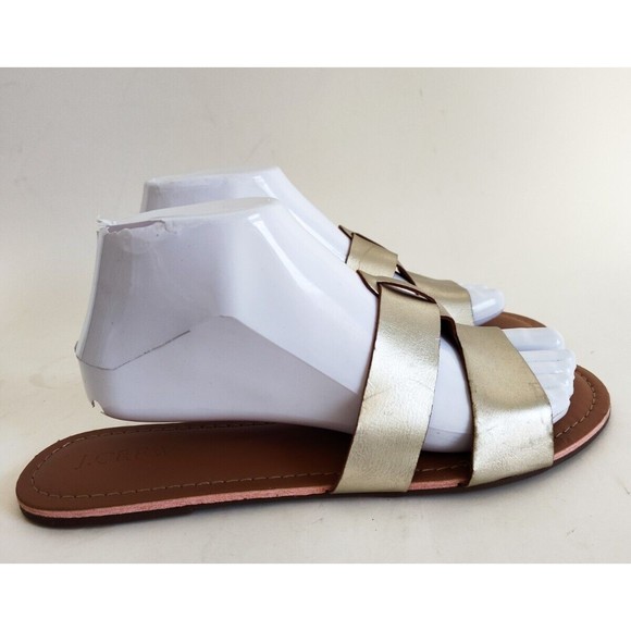 J Crew Faux Vegan Leather Slide Sandal Women's Sz 9 Metallic Gold Minimalist EUC - Picture 3 of 8